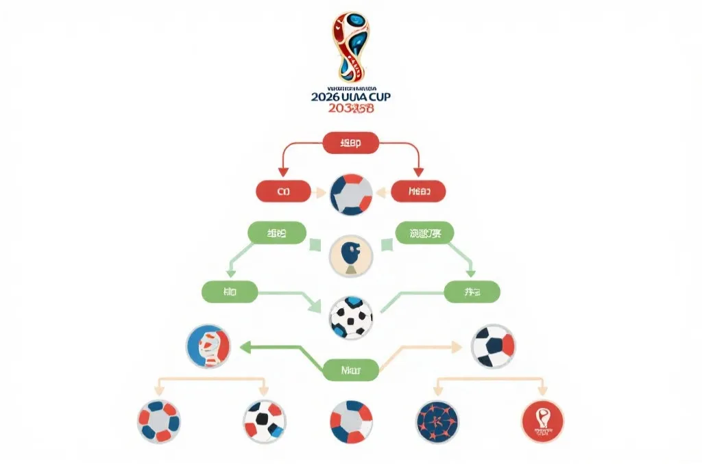 2026世界杯分组与晋级路径示意图,显示小组赛到淘汰赛的结构关系